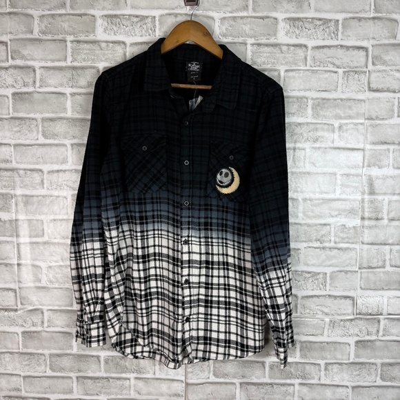 Disney x Nightmare Before Christmas Ombre Plaid Button Flannel Shirt Mens Large - Picture 1 of 9